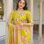 Women yellow viscose floral printed straight kurta trousers with dupatta