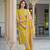 Women yellow viscose floral printed straight kurta trousers with dupatta