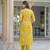 Women yellow viscose floral printed straight kurta trousers with dupatta
