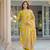Women yellow viscose floral printed straight kurta trousers with dupatta