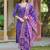 Women purple viscose ethnic motifs printed straight kurta trousers with dupatta