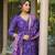 Women purple viscose ethnic motifs printed straight kurta trousers with dupatta