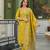 Women yellow viscose ikat printed straight kurta trousers with dupatta