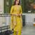 Women yellow viscose ikat printed straight kurta trousers with dupatta