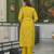 Women yellow viscose ikat printed straight kurta trousers with dupatta