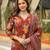 Women brown viscose rayon floral printed straight kurta trousers with dupatta