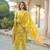 Women yellow viscose rayon floral printed straight kurta trousers with dupatta