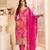 Magenta chinon semi stitched suit with multi digital printed work
