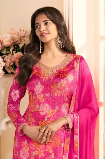 magenta chinon digital printed suit