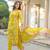 Women yellow viscose rayon floral printed straight kurta trousers with dupatta