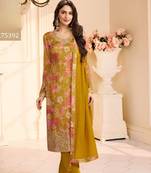 Mustard chinon semi stitched suit with multi digital printed work