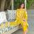 Women yellow viscose rayon floral printed straight kurta trousers with dupatta
