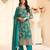 Teal green chinon semi stitched suit with multi digital printed work