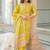 Women yellow viscose rayon floral printed straight kurta trousers with dupatta