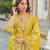 Women yellow viscose rayon floral printed straight kurta trousers with dupatta