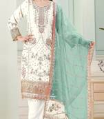 White fox georgette semi stitched suit with embroidery sequence work