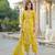 Women yellow viscose rayon floral printed straight kurta trousers with dupatta
