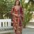 Women brown viscose rayon embroidered straight kurta trousers with dupatta