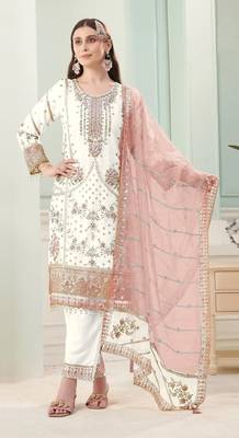 white faux georgette embroidered sequin suit 1