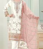 White fox georgette semi stitched suit with embroidery sequence work