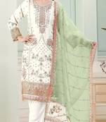 White fox georgette semi stitched suit with embroidery sequence work