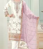 White fox georgette semi stitched suit with embroidery sequence work