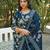 Women navy blue viscose rayon floral printed straight kurta trousers with dupatta
