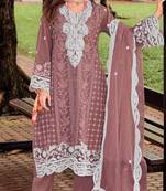 Purple silk semi stitched suit with embroidery sequence work