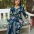 Women navy blue viscose rayon floral printed straight kurta trousers with dupatta