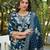 Women navy blue viscose rayon floral printed straight kurta trousers with dupatta