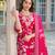Women red viscose rayon embroidered straight kurta trousers with dupatta