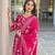 Women red viscose rayon embroidered straight kurta trousers with dupatta