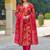 Women pink viscose rayon floral printed straight kurta trousers with dupatta