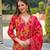 Women pink viscose rayon floral printed straight kurta trousers with dupatta