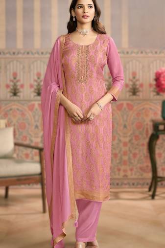 Onion-pink ready-made premium mirraw suit set 