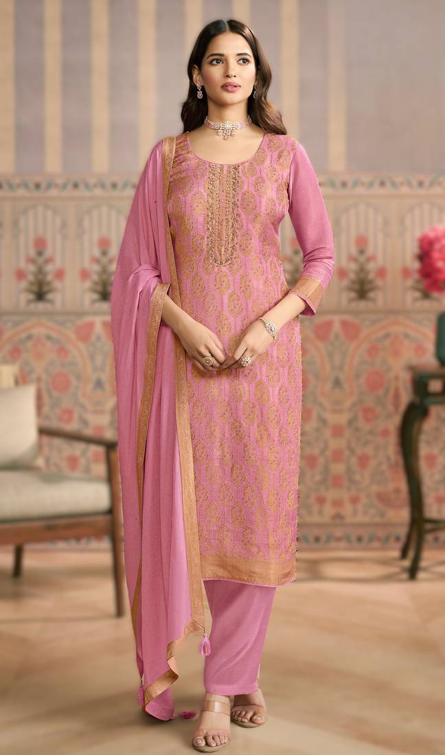 Onion-pink ready-made premium mirraw suit set 