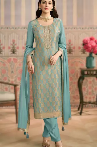 Sky-blue  ready-made premium mirraw suit set 