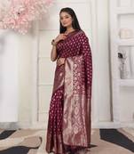 Purple color weving work lichi silk fancy saree with blouse