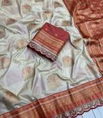 off white color soft silk blend banarasi silk blend saree