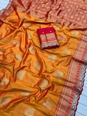 Orange Color Soft Silk Banarasi Silk Saree 1