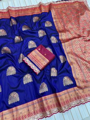 Navy Blue Color Soft Silk Banarasi Silk Saree 1