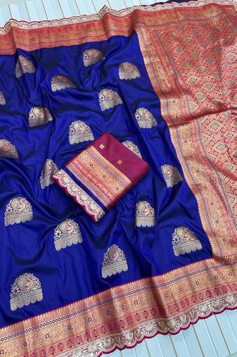 Navy Blue Color Soft Silk Banarasi Silk Saree