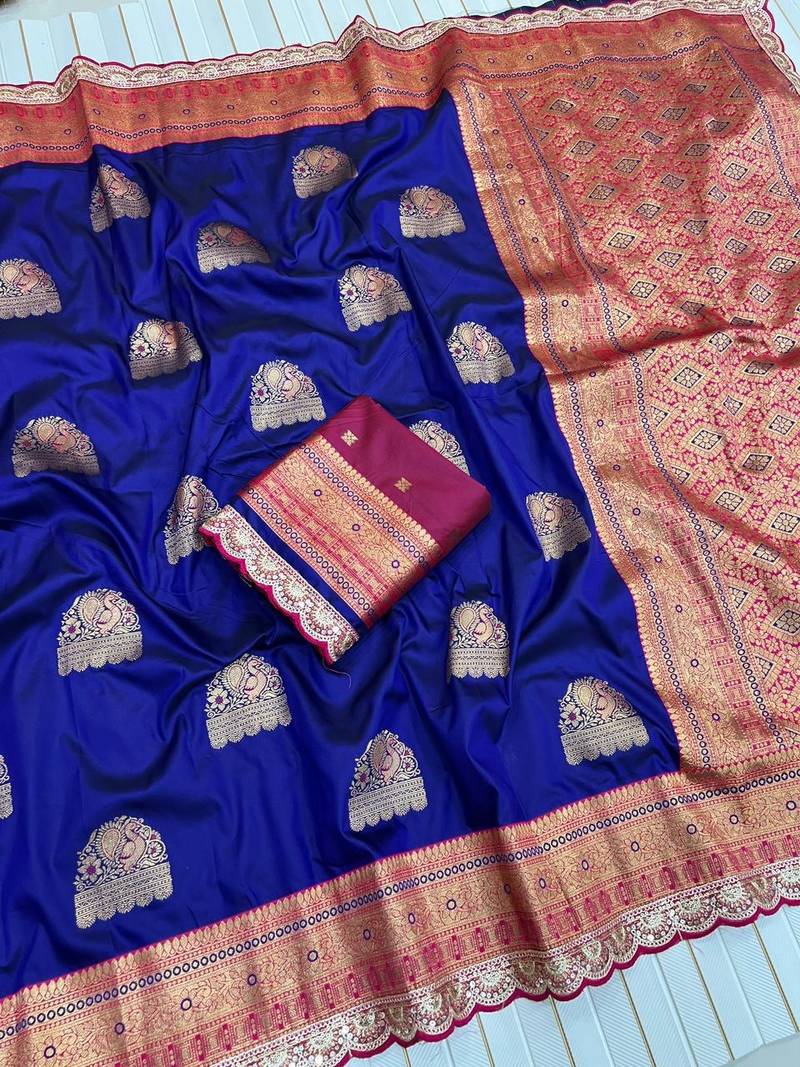 Navy Blue Color Soft Silk Banarasi Silk Saree