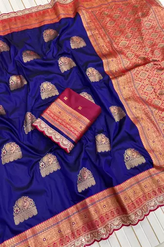 Navy Blue Color Soft Silk Banarasi Silk Saree