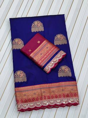 Navy Blue Color Soft Silk Banarasi Silk Saree 3