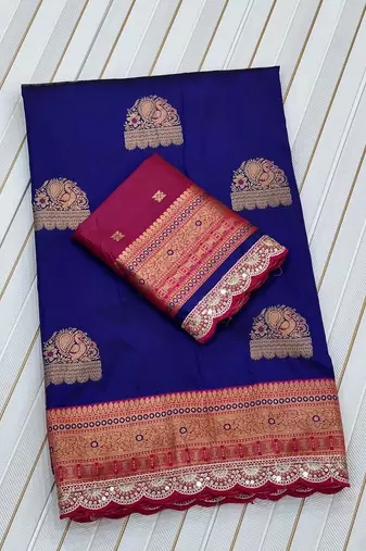 Navy Blue Color Soft Silk Banarasi Silk Saree