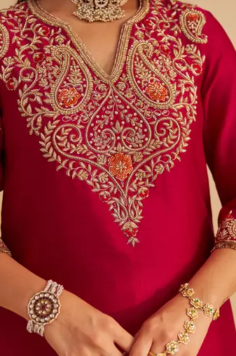 Pink embroidered silk kurta set