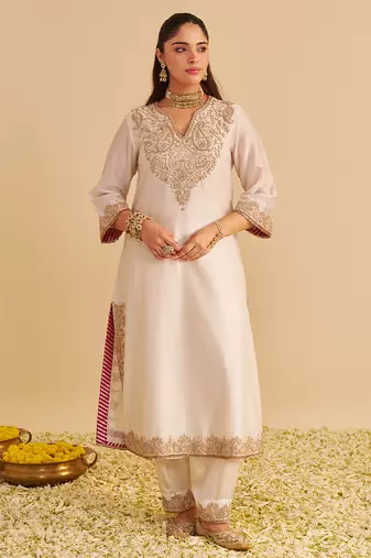 Ivory embroidered silk kurta set