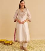 Ivory embroidered silk kurta set