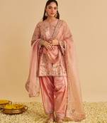 Pink embroidered silk kurta set with dupatta